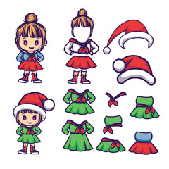 Adorable Anime Girl Character with Christmas Outfit:  Red and green outfit design elements
