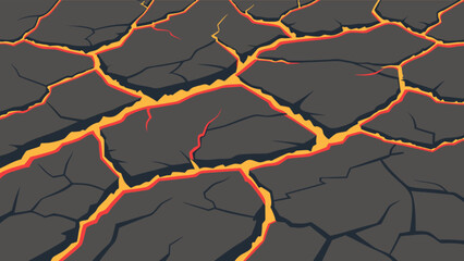 Cracked earth lava ground texture vector illustration seamless pattern hot magma background for game design