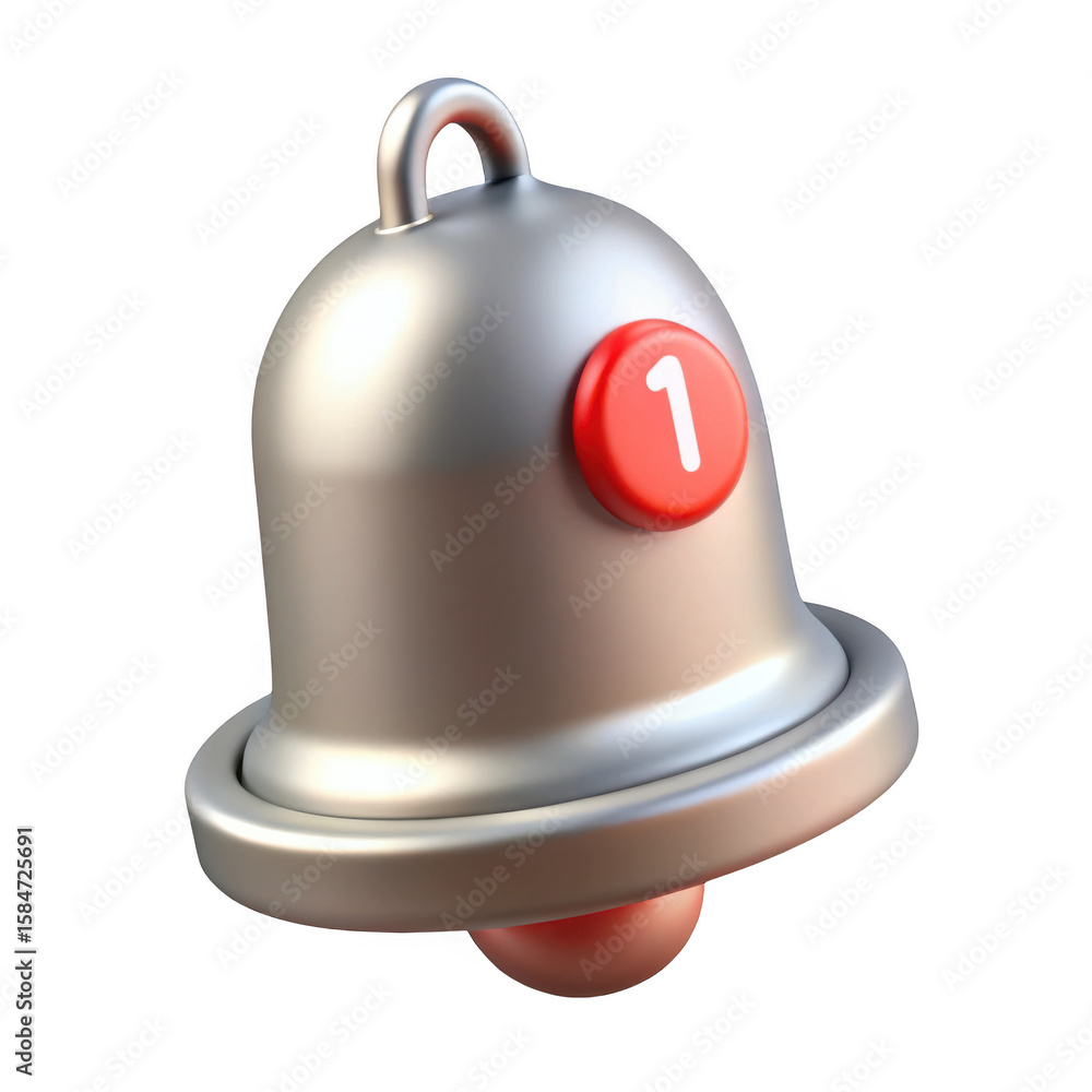 Poster 3d notification bell with red badge isolated on transparent background