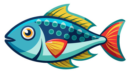 Obraz premium Vector art of a blue cartoon fish with yellow fins swims in the sea