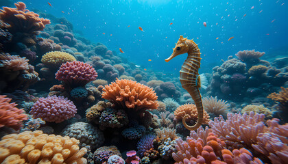 deep blue sea/ a seahorse and coral reefs 4k pc wallpaper