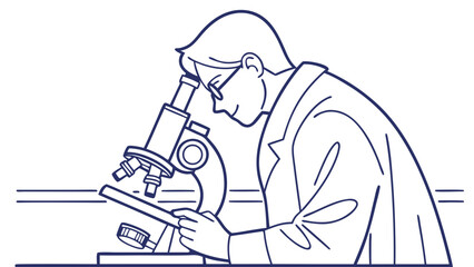Scientist Using Microscope for Lab Research - Line Art Illustration