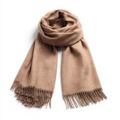 Beige wool scarf with fringe (1)