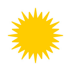 Cartoon icon illustration of a flat style orange yellow color sun with hot rays for sunbathing. Solar system planet, sunset, sunrise.