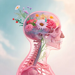 A surreal and artistic side profile of a translucent human head with glowing abstract shapes inside, creating a futuristic and imaginative look.