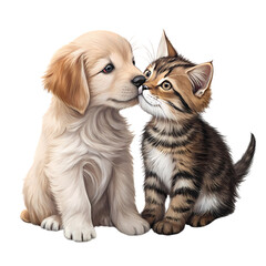 Obraz premium Golden Retriever Puppy and Kitten