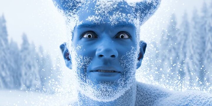 Frozen devil in blue as hell freezes over