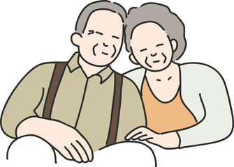 행복하게 미소 짓고 있는 노부부 일러스트