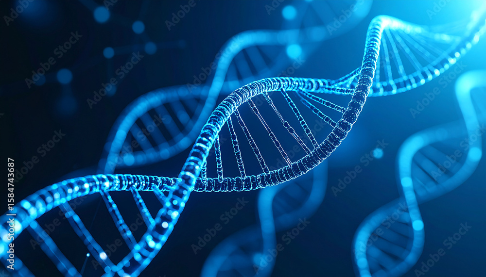 Poster dna structure: a detailed 3d rendering of a double helix structure against a dark backdrop, symboliz