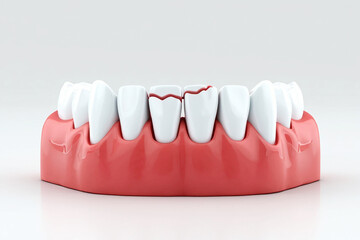 Cracked white teeth with red gum dental