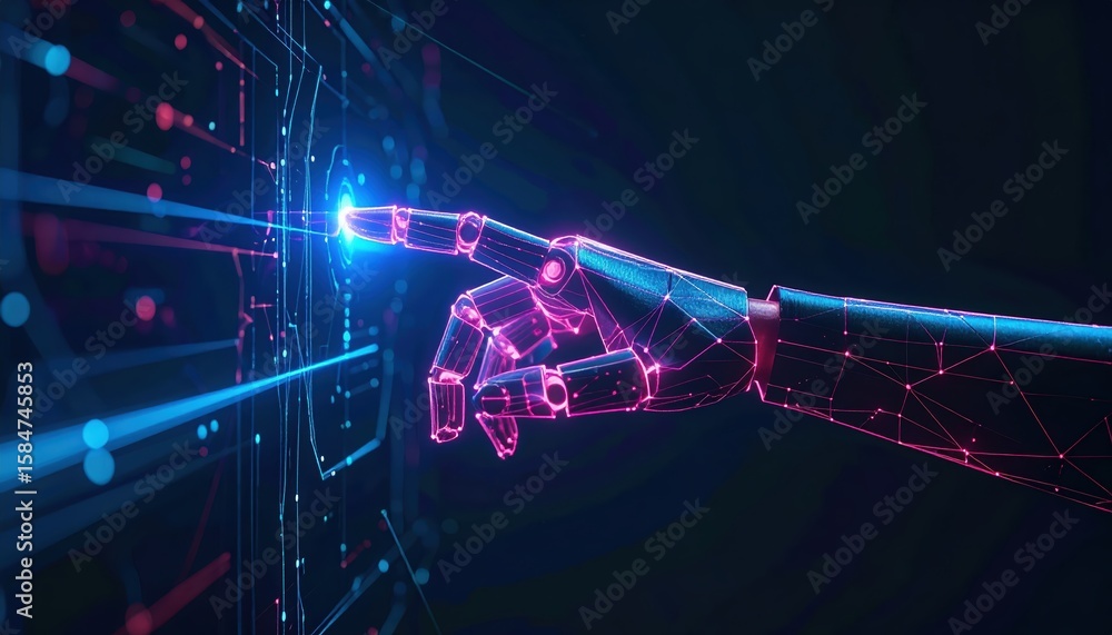 Poster futuristic digital hand interacting with holographic interface showcasing technology innovation and 