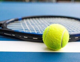 Close-up piłki tenisowej na linii twardego kortu