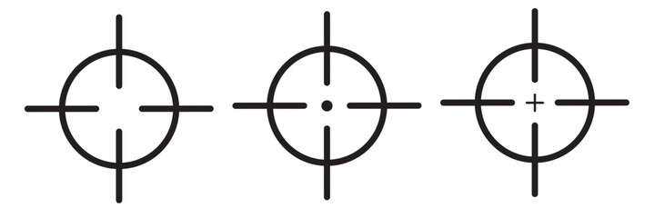 Fototapeta premium Target vector icon illustration. Set of target icon. Crosshairs icon set. Bullseye symbol collection. Aim liner icon vector set. Sniper scope sight for shooting. Outline linear style. 