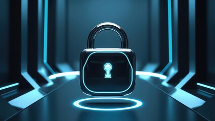 High Tech Security Lock Illustration with Glowing Keyhole on Digital Background for Cybersecurity and Data Protection Concept