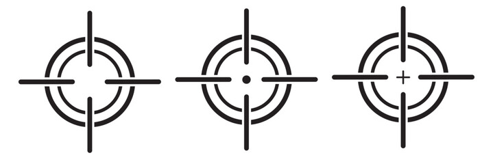 Target vector icon illustration. Set of target icon. Crosshairs icon set. Bullseye symbol collection. Aim liner icon vector set. Sniper scope sight for shooting. Outline linear style.       