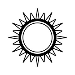 Cartoon icon illustration of a flat style black line sun with heat rays for sunbathing. Solar system planet, sunset, sunrise.