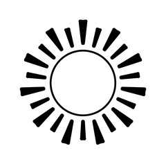 Cartoon icon illustration of a flat style black line sun with heat rays for sunbathing. Solar system planet, sunset, sunrise.