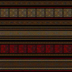 greek fret repeated motif. meander seamless pattern. brown, red repetitive background. vector geometric shapes. fabric swatch. wrapping paper. classic ornament. design template for textile, home decor