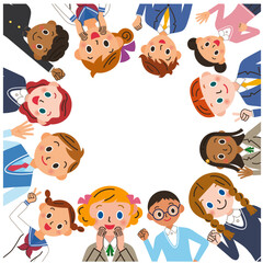 色々な学生が集団で色々なポーズで呼びかけているイラスト