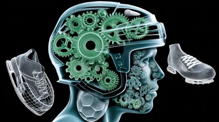 Human head with gears technology illustration