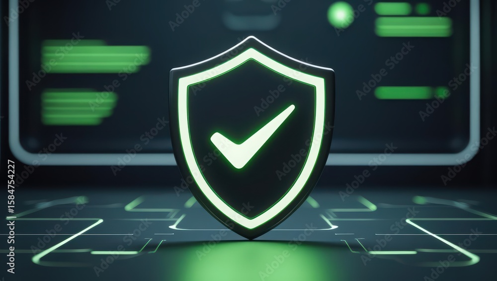 Poster digital security shield icon on futuristic high-tech background representing cybersecurity protectio