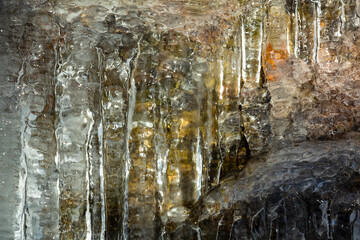 Subtle colors in icicles on a cliff in Bolton, Connecticut.