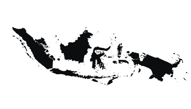 Black silhouette of the Indonesian archipelago, showcasing the nation's diverse island geography.