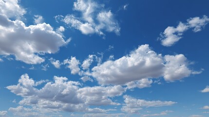 A clear blue sky filled with fluffy white clouds, perfect for capturing the essence of a serene day.