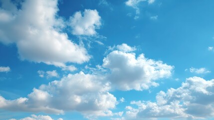Obraz premium A clear blue sky filled with fluffy white clouds, creating a serene and peaceful atmosphere for relaxation.
