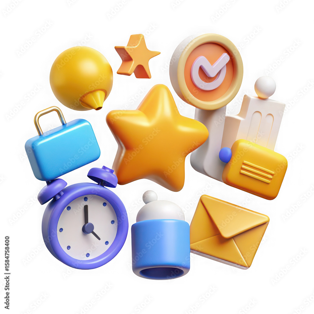 Poster photo of a collection of colorful 3d objects isolated on transparent background