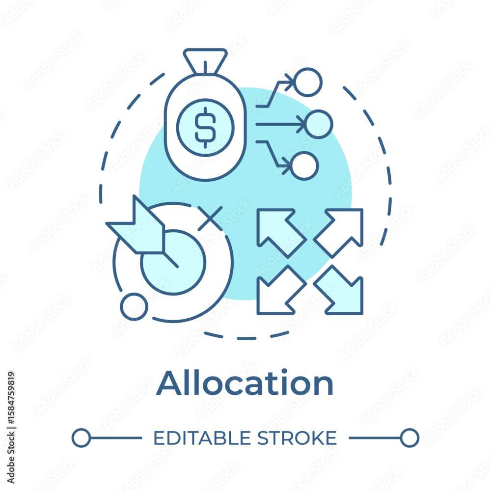 Poster allocation soft blue concept icon. resources planning and control. step in capacity management proce