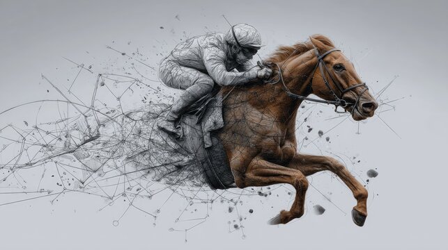 Jockey riding racehorse digital art - Powered by Adobe