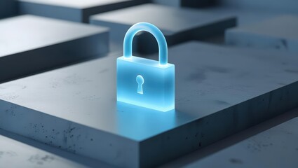 Bright blue padlock on dark surface symbolizing security protection safety privacy and digital access control in modern technology context