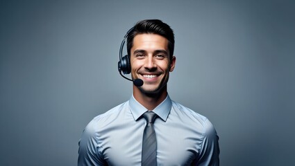 Professional Customer Service Agent Smiling While Wearing a Headset, Representing Communication, Support, and Engagement in a Modern Work Environment