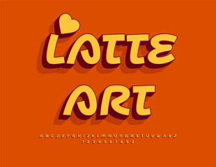 Vector Fashion signboard Latte Art with Creative Heart. Simple 3D Font. Artistic Alphabet Letters and Numbers set