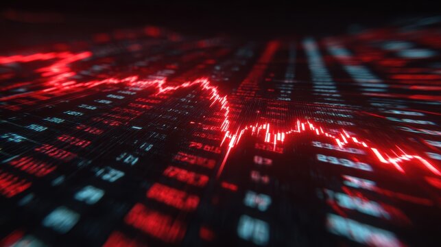 A dynamic visual of fluctuating data lines in red and teal, representing modern data analysis and technology.