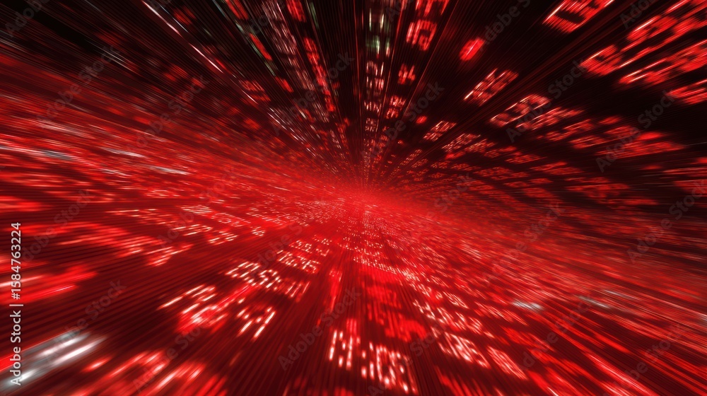 Fototapete A dynamic visual representation of data streams in vibrant red hues, illustrating the concept of rapid information flow.