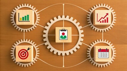 Business growth strategy and planning concept with interconnected gears and icons