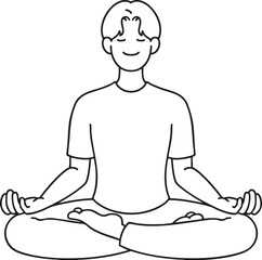 A line drawing of a man meditating