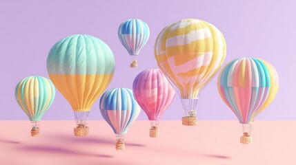 Pastel hot air balloons float gently against a serene background, conjuring dreams of flight, adventure, and childhood wonder.