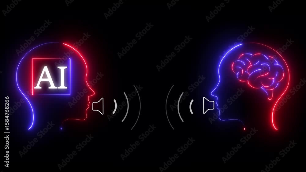 Aufkleber ai technology speak to brain icon. man head interacts with a futuristic ai interface featuring icons