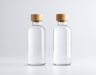 Clear Glass Bottle Mockup with Cork and Metal Cap