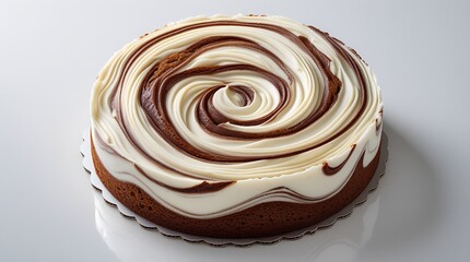 Delicious marble cake featuring a perfect swirl of vanilla and chocolate flavors, isolated on a clean white background, ideal for bakery advertisements, packaging, or food photography projects