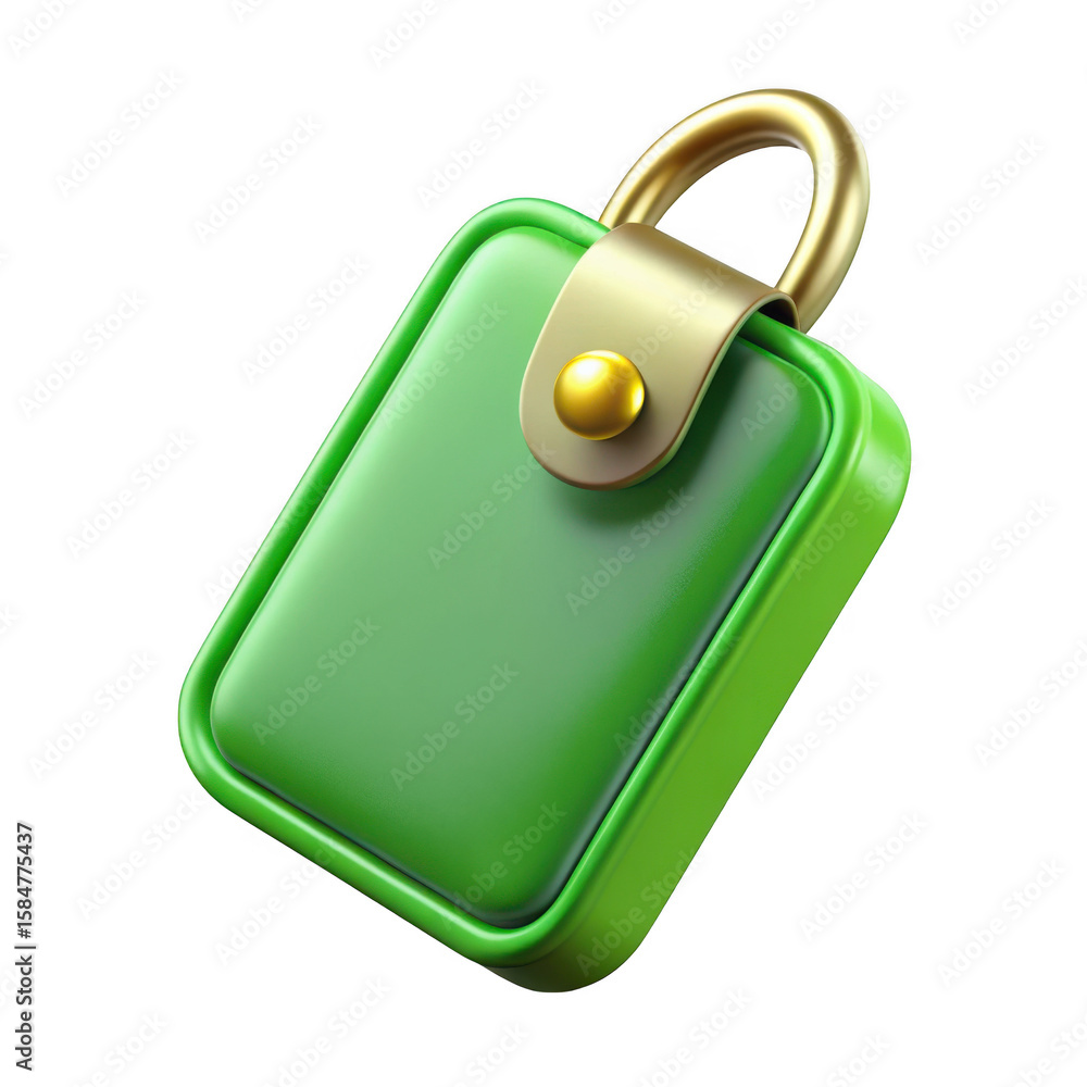 Fototapete 3d green rectangular tag with gold loop isolated on transparent background