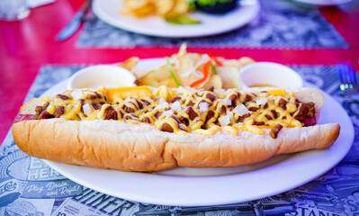 Chili con hotdog in a diner in Makati City Philippines.