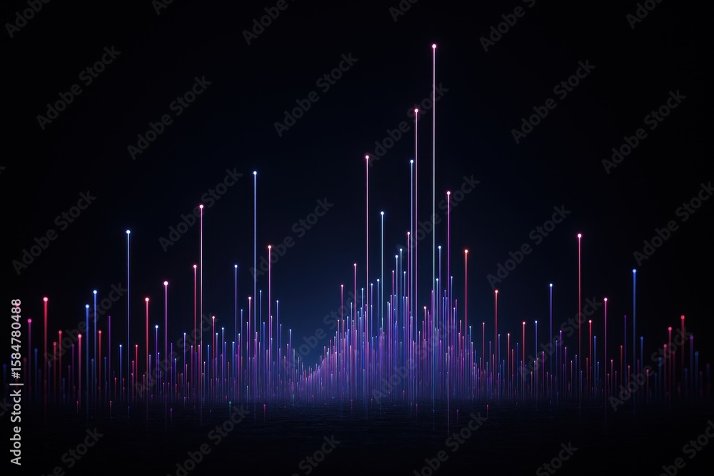 Poster data visualization: a dynamic visual of data rising as lines against a dark backdrop. representing t