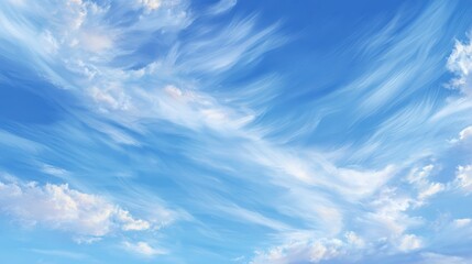 Fototapeta premium A serene blue sky filled with soft, wispy clouds creating a tranquil atmosphere for contemplation and inspiration.