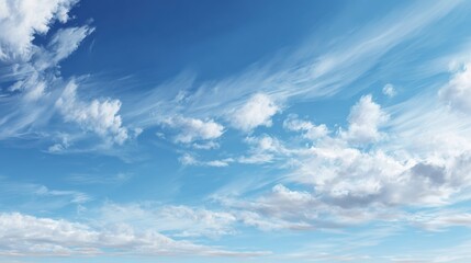 A serene blue sky with delicate white clouds, creating a calming and peaceful atmosphere.