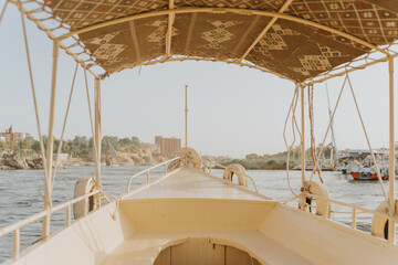Felucca sailing on the nile river near aswan, egypt