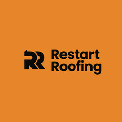 Modern Roofing Company Logo Design: Monogram RR Letters with Arrow and Repair Symbol, Construction, House Maintenance, or Restoration Business Branding Identity Vector.